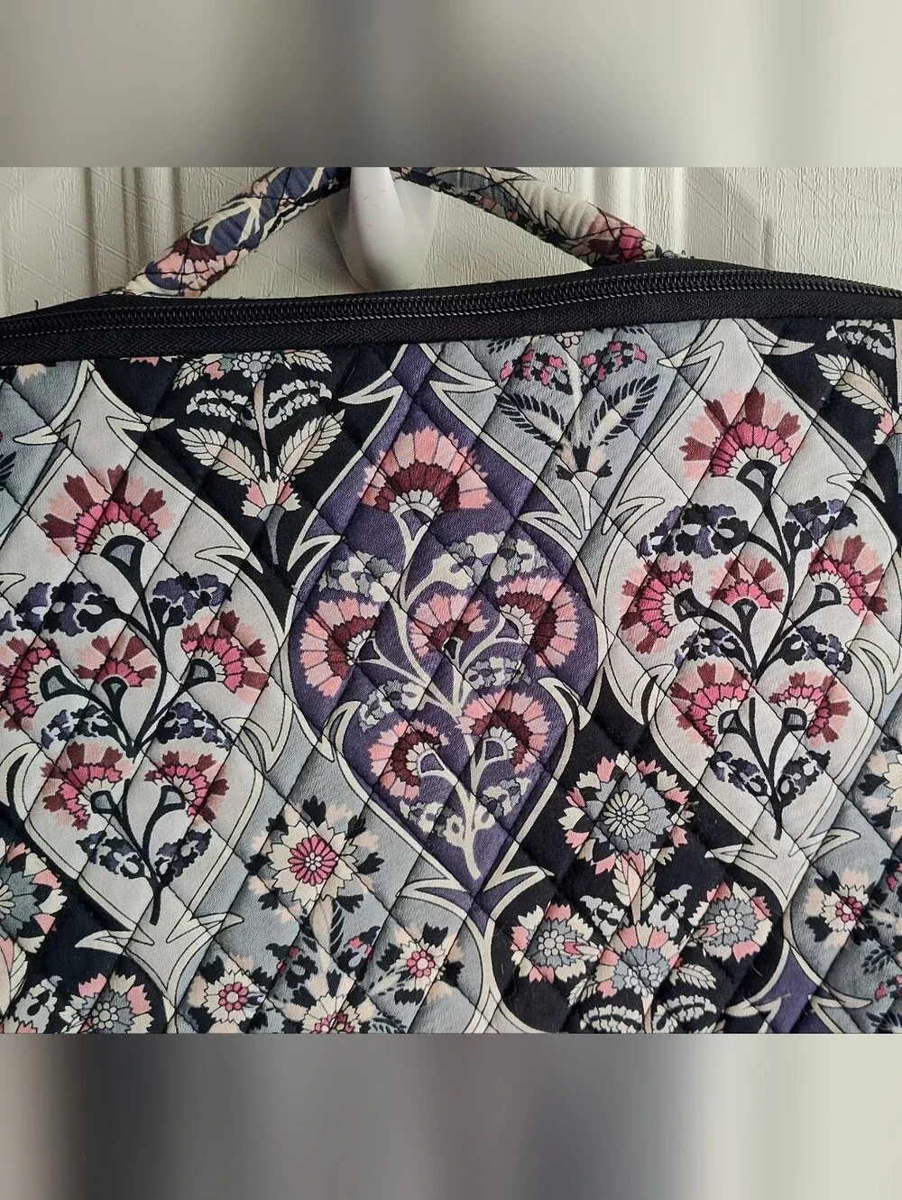 Vera Bradley Quilted Laptop Bag in Black, Pink, Purple.